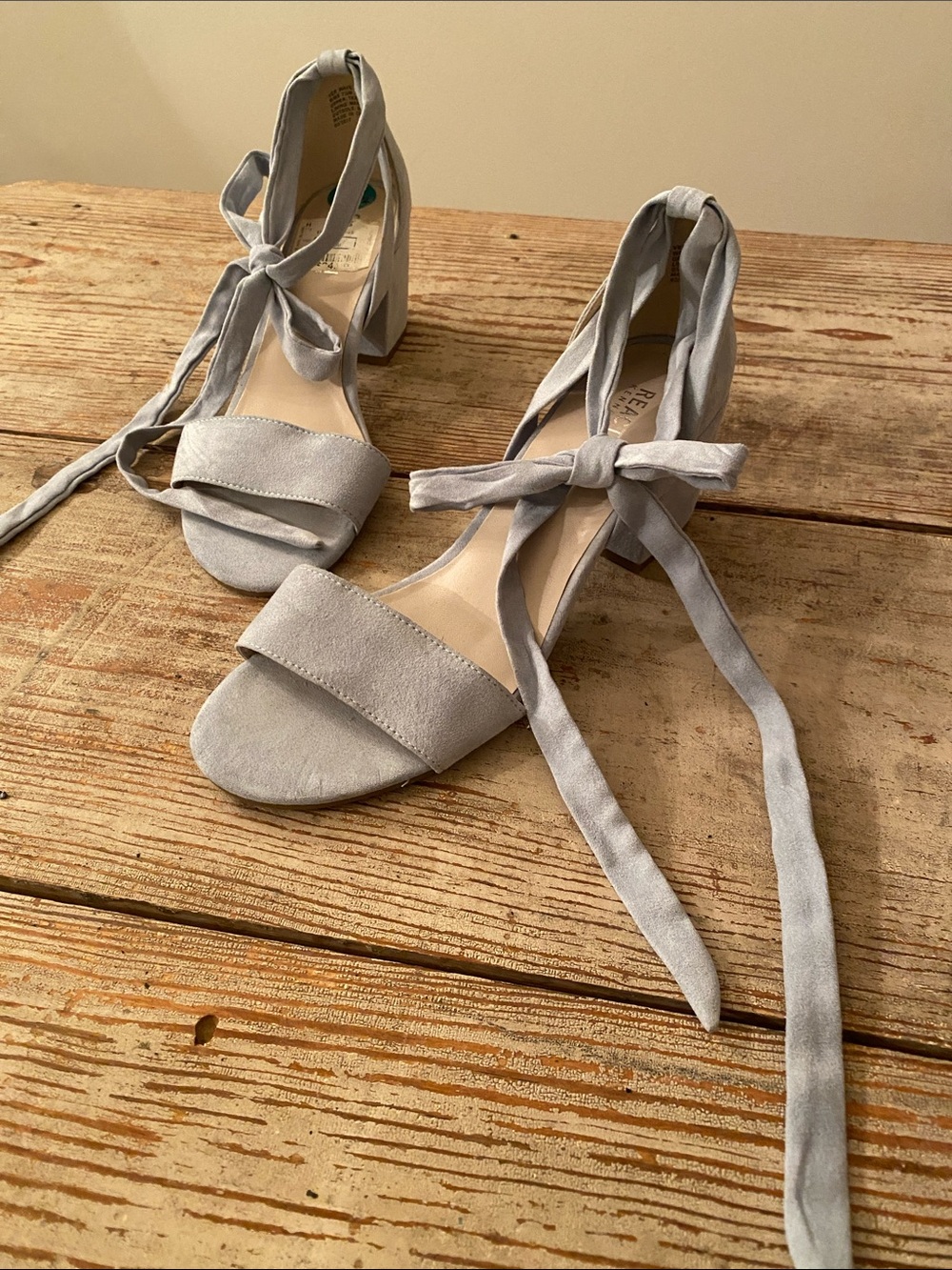 Kenneth Cole -Light Blue/Gray Suede Block Heel Sandals with Ankle Tiese
